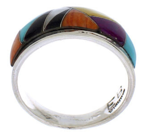 Turquoise Multicolor Inlay And Sterling Silver Ring Size 6-1/2 RS43174